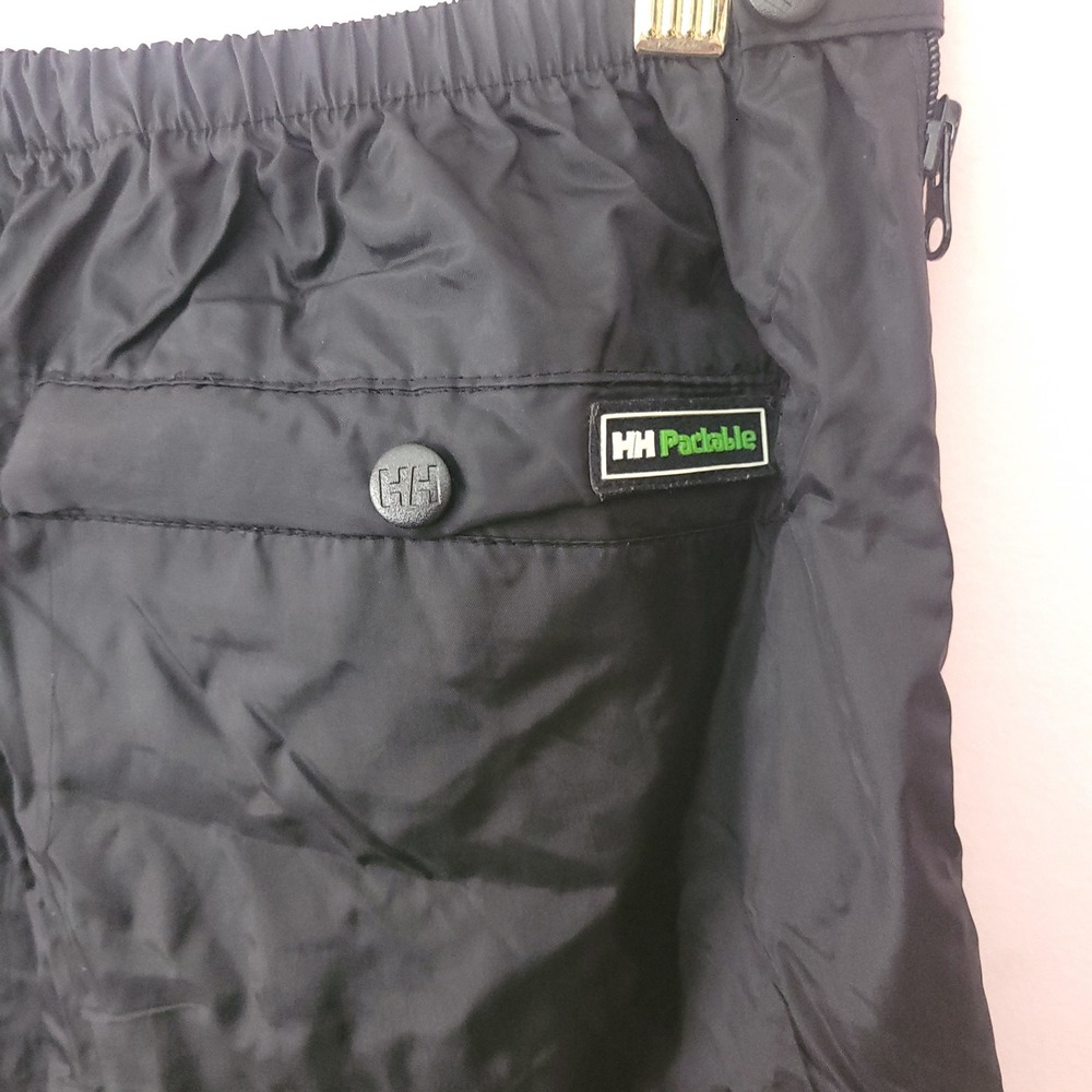 Helly Hansen Packable Rain Pants Vintage Black Full Side Zip Waterproof Large - Picture 4 of 6
